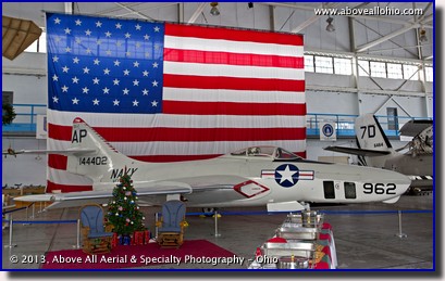 A ground-based photo of a fully restored Grumman F-9F Cougar at the MAPS Museum in North Canton, OH.