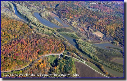 An aerial view of fall colors in the Simco Wetlands Wilderness Area near Coshocton, OH.
