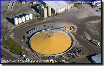 Aerial photograph of a pile of corn at a granary in northwest, Ohio