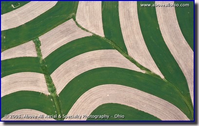 Aerial photo of interesting farmland patterns created by strip farming