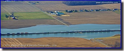 An unusual site of a train in water; near Bellevue, Ohio.