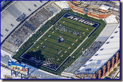 Aerial view of Summa Field at InfoCision Stadium as the Akron Zips prepare to take on the Toledo Rockets for the final game of the 2013 season.