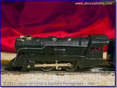 A regular visible light photograph of an old Louis Marx electric train engine (circa 1949)