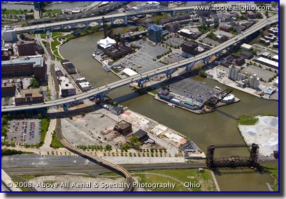 Aerial photo of the East Bank Flats development in Cleveland