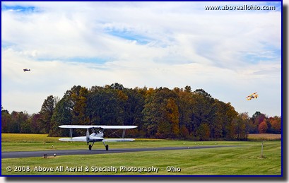 Three Stearman biplanes depart from Salem, Ohio, airport