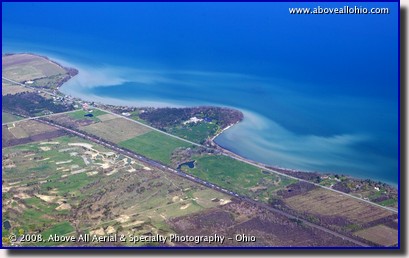 A striking aerial view of Lake Erie, near Erie, PA